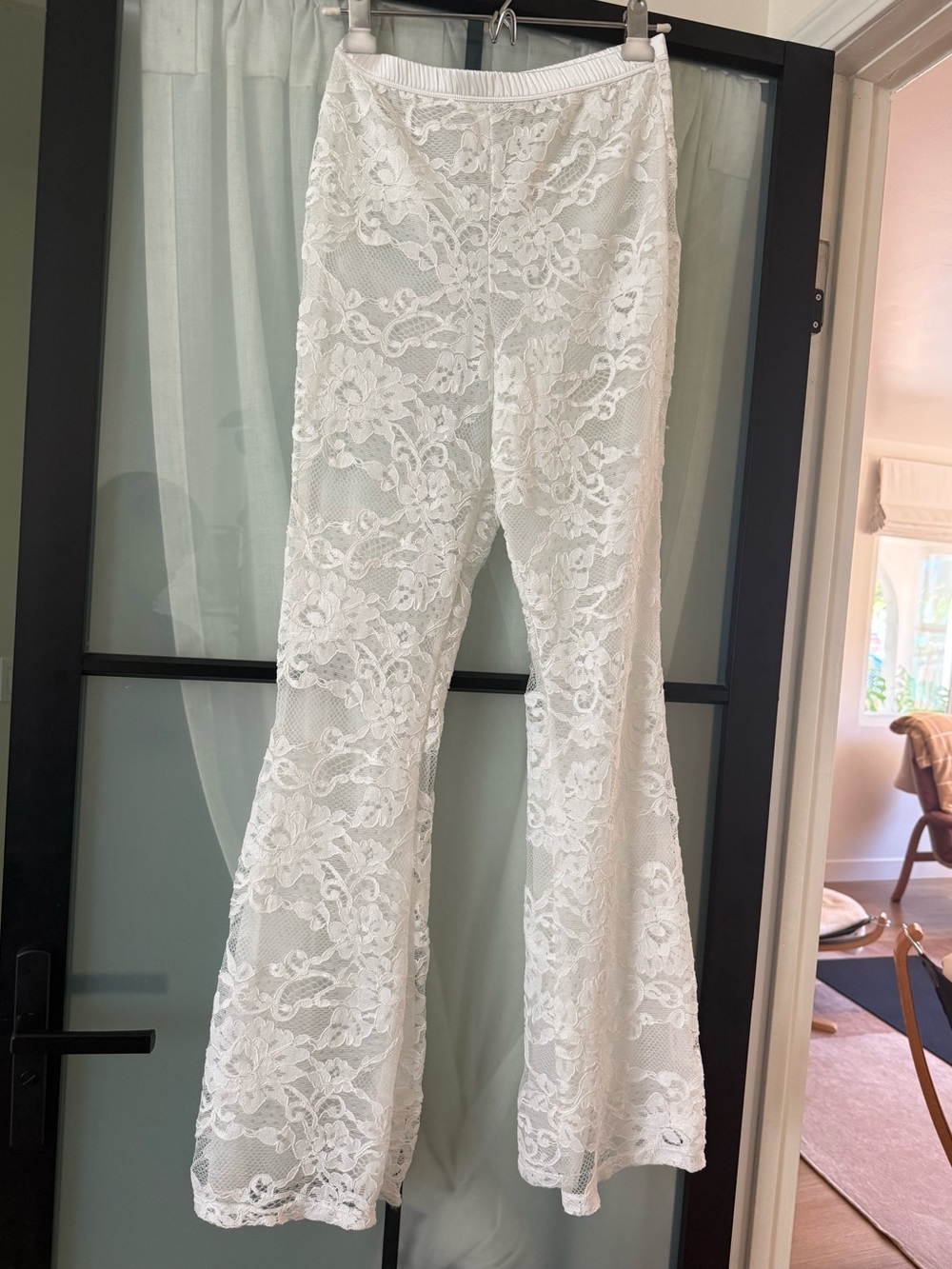 Anthropologie White Lace Flared Pants